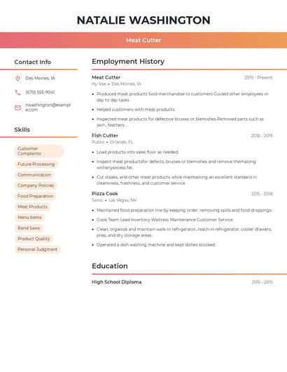 Meat Cutter Resume