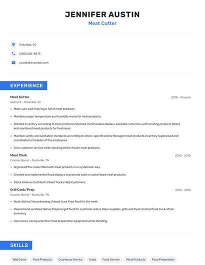 Meat Cutter Resume