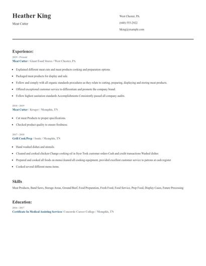 Meat Cutter Resume
