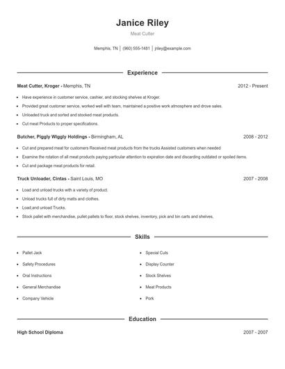 Meat Cutter Resume
