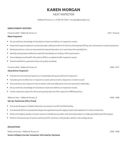 Meat Inspector Resume
