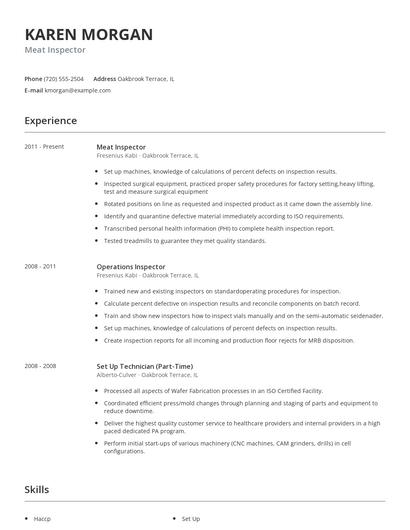 Meat Inspector Resume