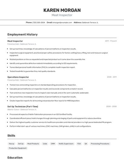 Meat Inspector Resume