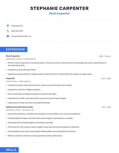 Meat Inspector Resume