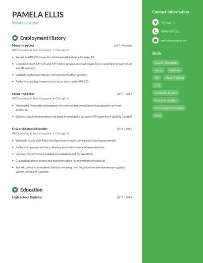 Meat Inspector Resume