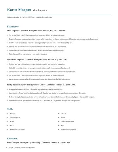 Meat Inspector Resume