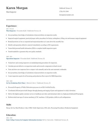 Meat Inspector Resume