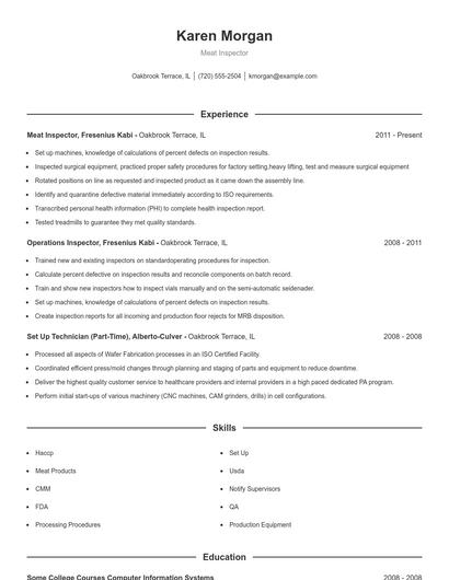 Meat Inspector Resume