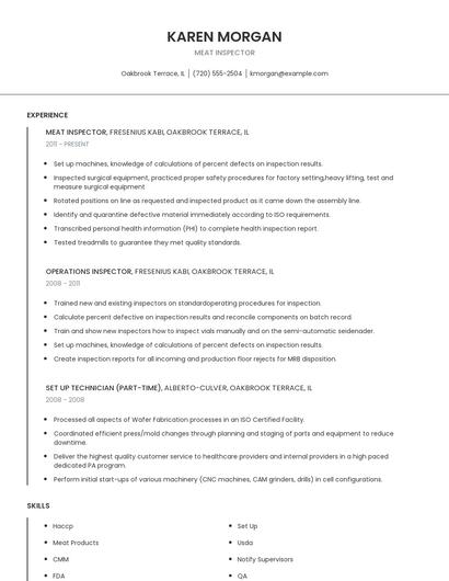 Meat Inspector Resume