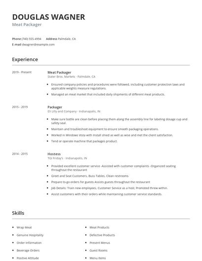 Meat Packager Resume