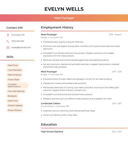 Meat Packager Resume
