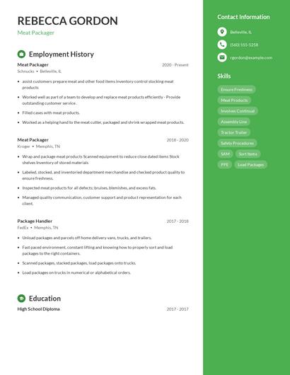 Meat Packager Resume