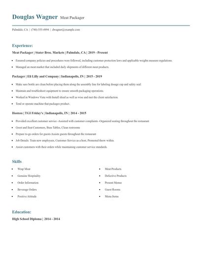 Meat Packager Resume