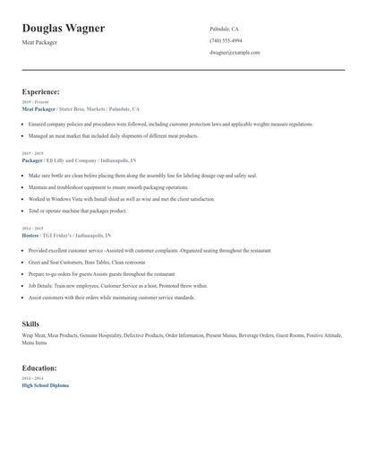 Meat Packager Resume