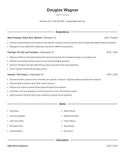 Meat Packager Resume