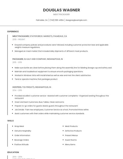 Meat Packager Resume
