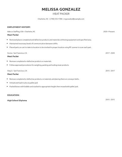 Meat Packer Resume