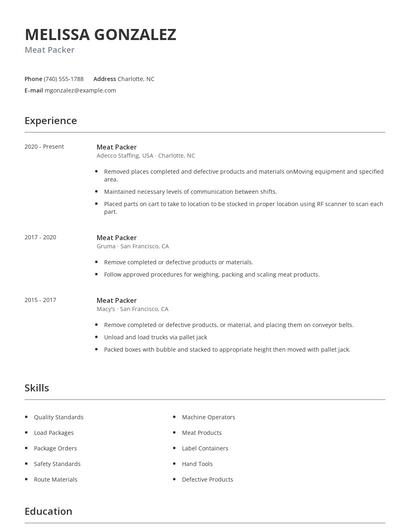 Meat Packer Resume