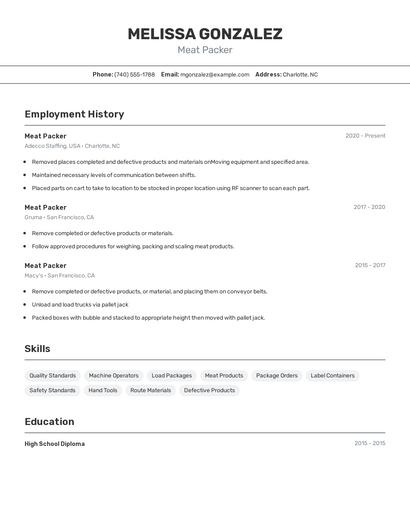 Meat Packer Resume