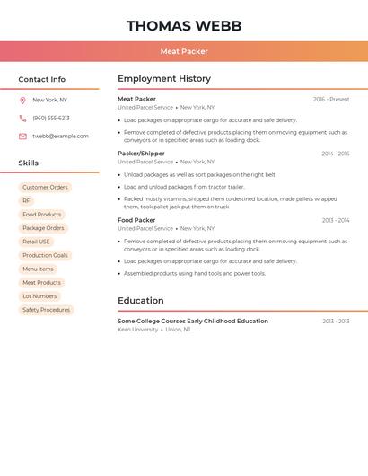 Meat Packer Resume