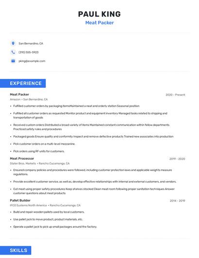 Meat Packer Resume