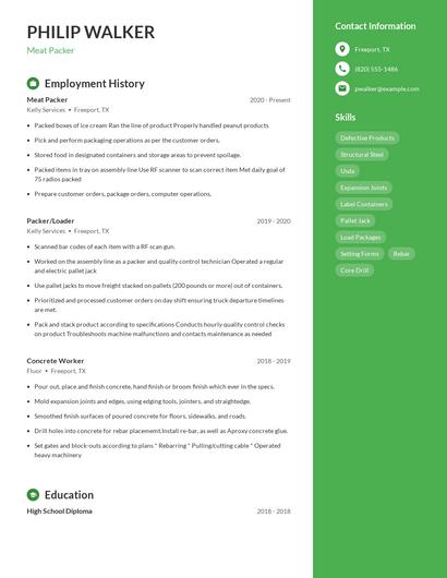 Meat Packer Resume