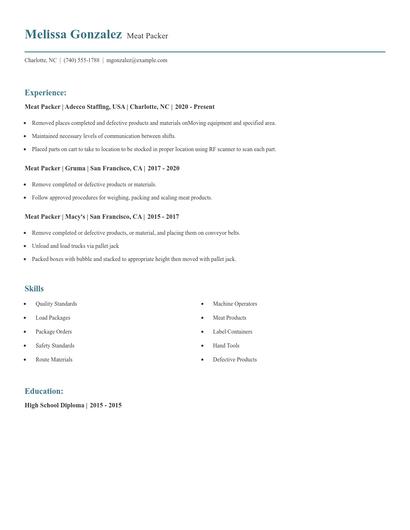 Meat Packer Resume