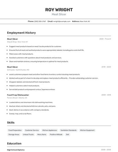 Meat Slicer Resume