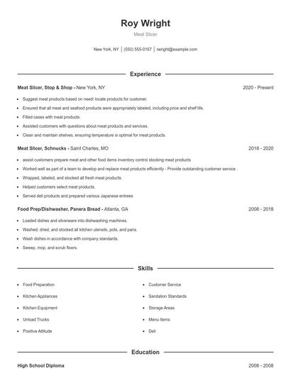 Meat Slicer Resume