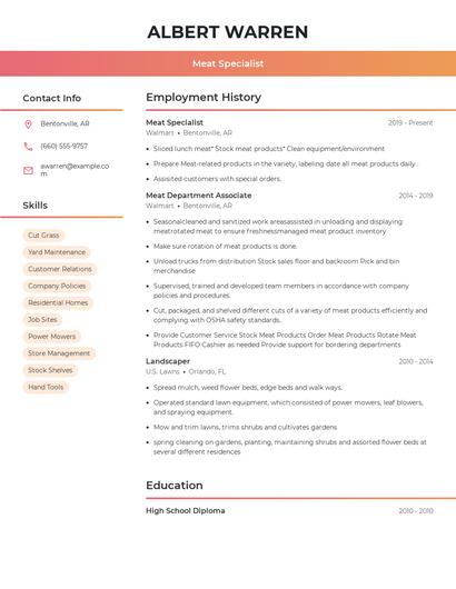 Meat Specialist Resume