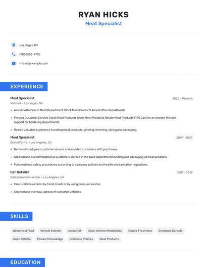 Meat Specialist Resume