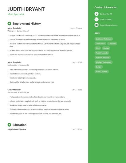 Meat Specialist Resume