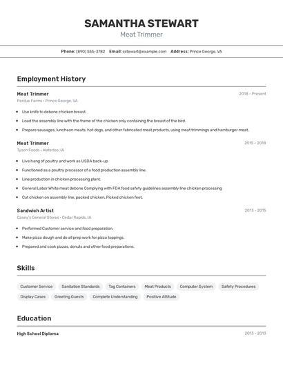 Meat Trimmer Resume