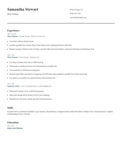 Meat Trimmer Resume