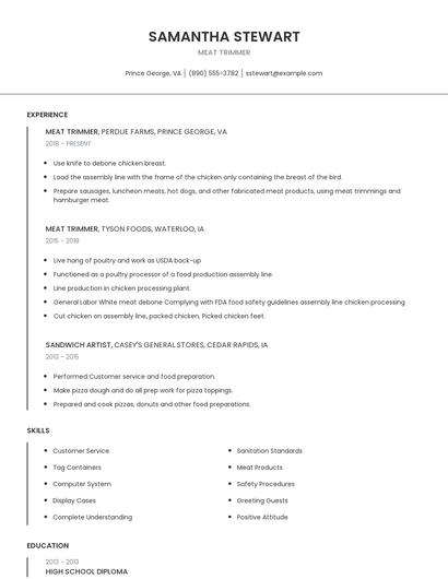 Meat Trimmer Resume