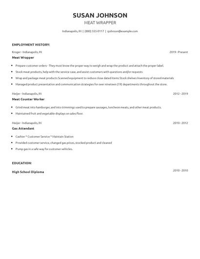Meat Wrapper Resume