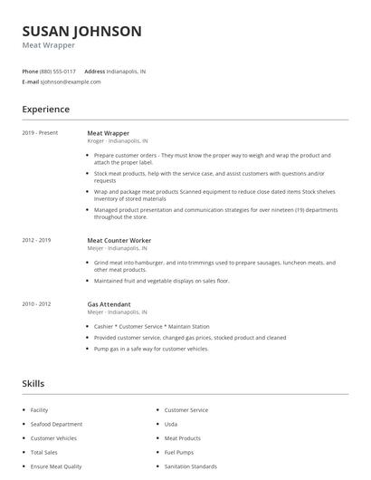 Meat Wrapper Resume