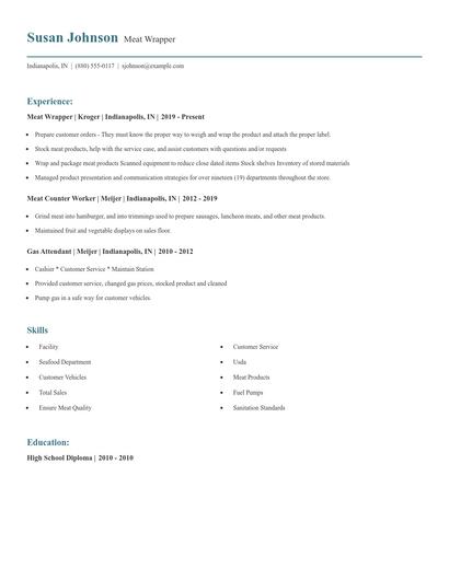 Meat Wrapper Resume