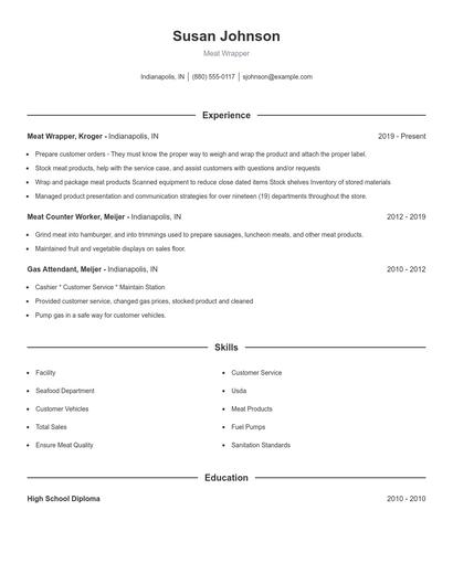 Meat Wrapper Resume