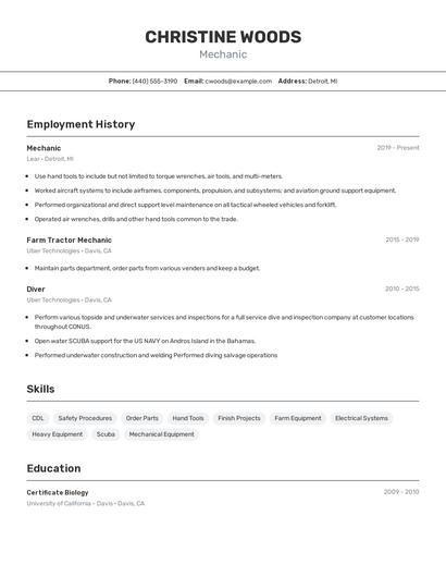 Mechanic Resume