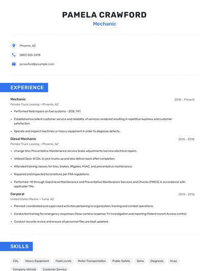 Mechanic Resume