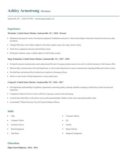 Mechanic Resume