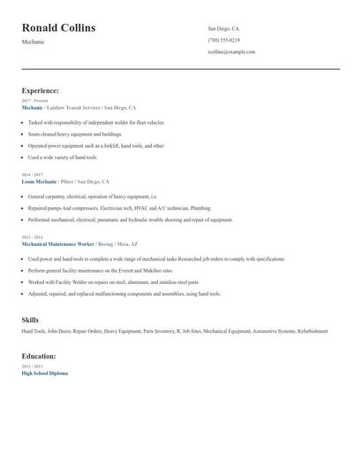 Mechanic Resume