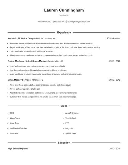 Mechanic Resume