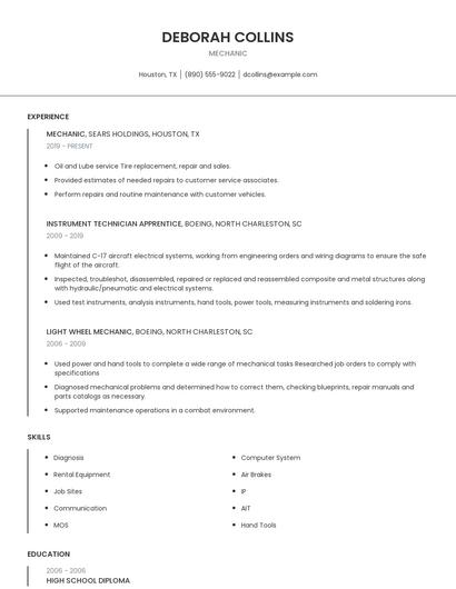 Mechanic Resume
