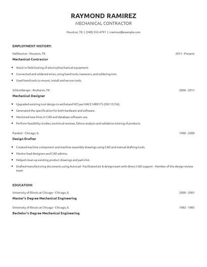 Mechanical Contractor Resume