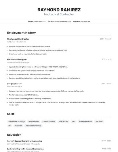 Mechanical Contractor Resume