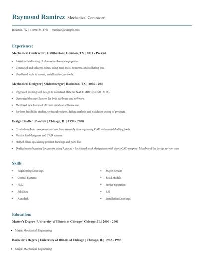 Mechanical Contractor Resume