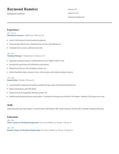 Mechanical Contractor Resume