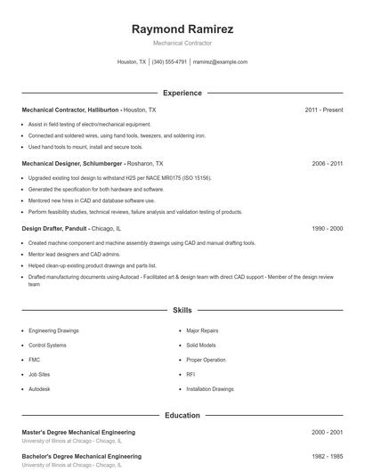 Mechanical Contractor Resume